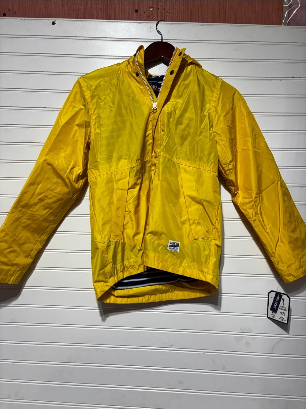 Oshkosh b’gosh yellow hooded rain coat size 14 fleece lined kids windbreaker - Picture 2 of 8